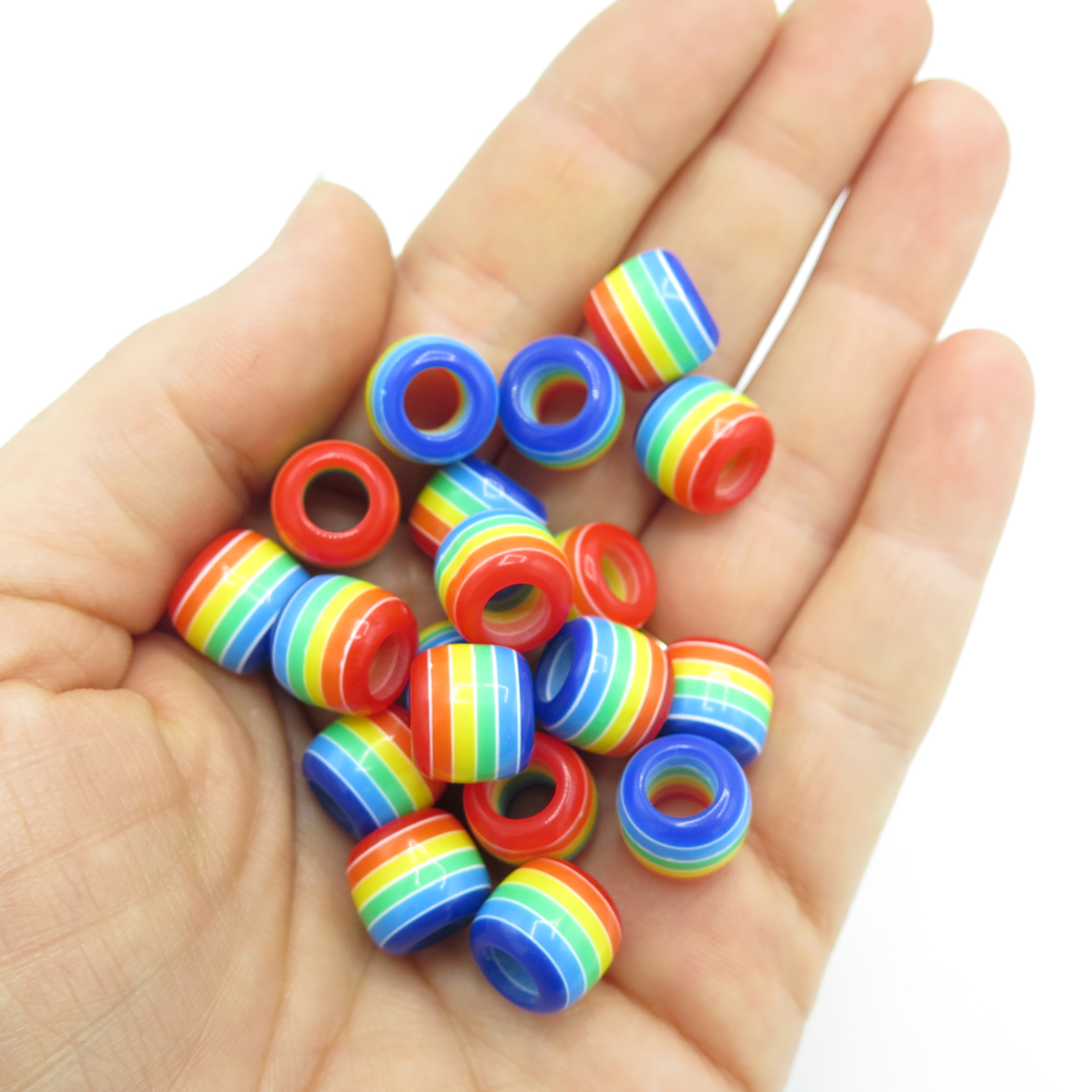 Classic Rainbow Plastic Resin Beads ~ Large Hole ~ 10mm X 11mm